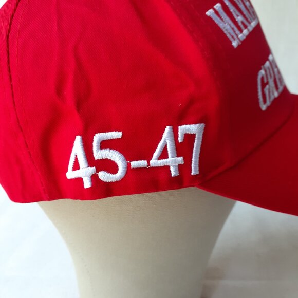 New MAGA - 45-47 - Flag - Trump - Red and White Baseball Cap - Adjustable Fit - Picture 2 of 11